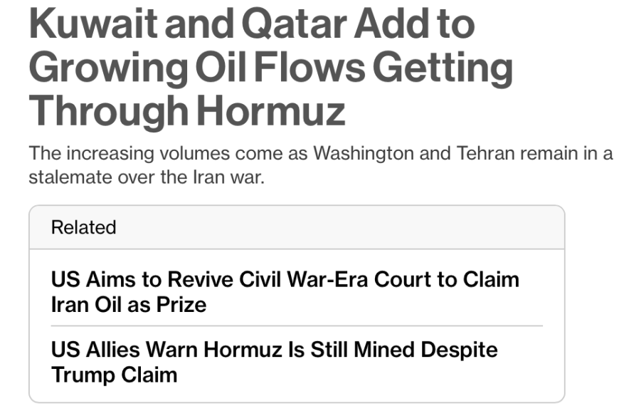 Iran War: Bloomberg Claims High Oil Flows Through Hormuz as Iran Threatens for Real Closure; Diesel Stress Rises as Canada Oil Exports to Fall Near Term; Investors Diss Bessent Treasury Meddling, Finger Inflation as the Issue